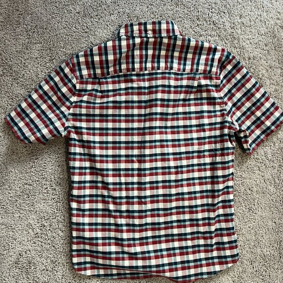 LL Bean Shirt Mens Medium Red Blue White Plaid Short Sleeve Button Down Pocket - Picture 3 of 5